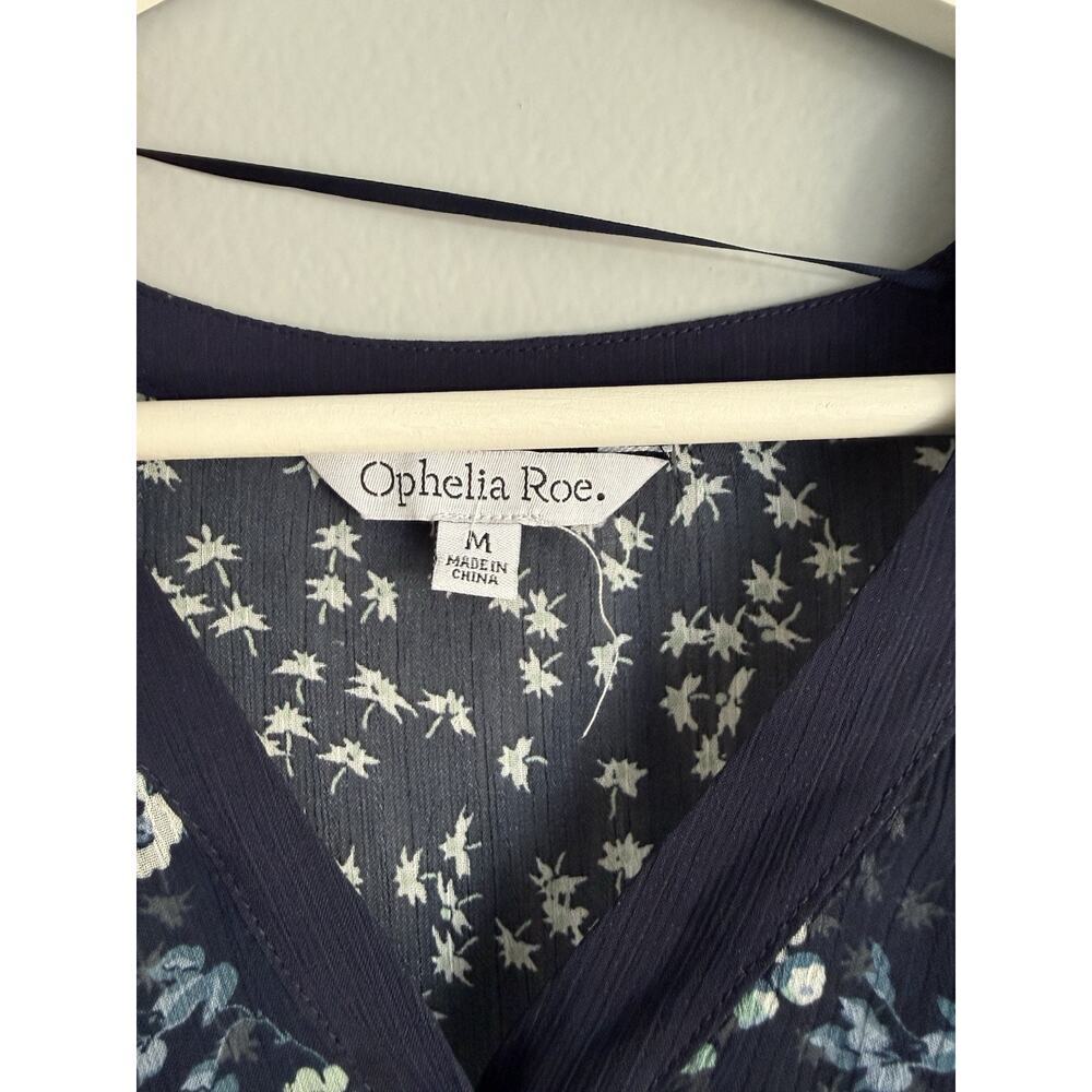 Ophelia Roe Floral Babydoll Dress Blue Sheer Boho Flowy M Cottagecor Tunic - Picture 2 of 9